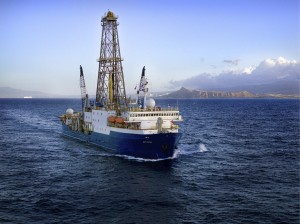 The academic drillship JOIDES Resolution, a component of the International Ocean Discovery Program, which is sponsored by 26 countries (photo credit William Crawford, IODP).